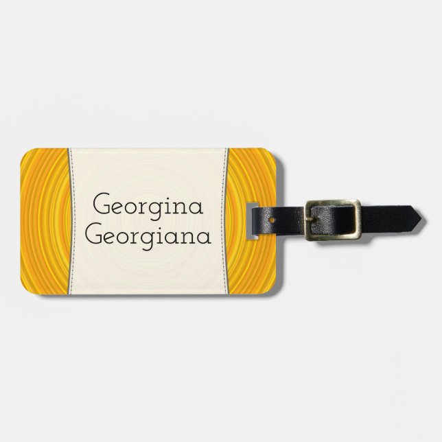Étiquette À Bagage Lignes jaunes et par orange incurvées + Nom (Devant horizontal)