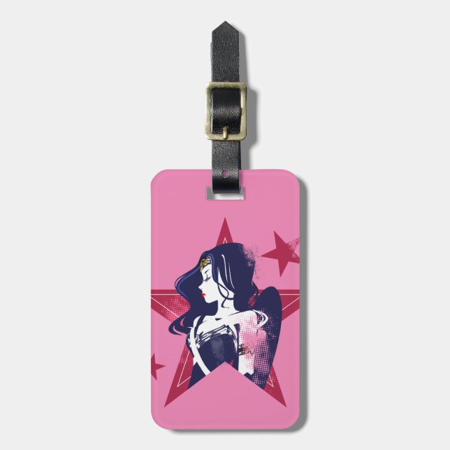 Étiquette À Bagage Ligue de Justice | Wonder Woman & Stars Pop Art (Devant Vertical)