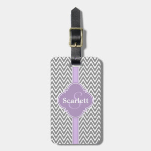 Étiquette À Bagage Lilac Purple Grey Chevron Motif et Monogram