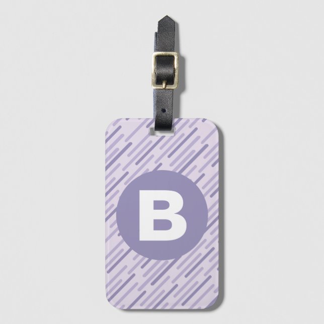 Étiquette À Bagage Lilas Moderne Violet Monogramme à Rayures Diagonal (Devant Vertical)