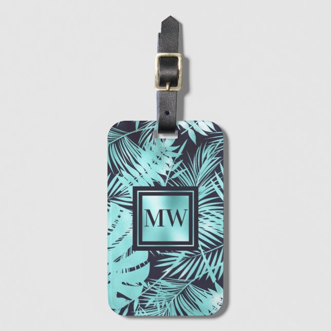 Étiquette À Bagage L'île tropicale aux feuilles de palmier (Devant Vertical)