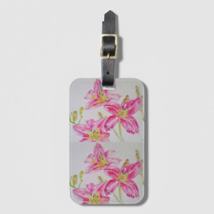 Étiquette À Bagage Lilias rose peinture à l'aquarelle Floral