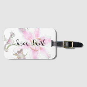 Étiquette À Bagage Lily rose   Fleur Lily rose délicate sur blanc