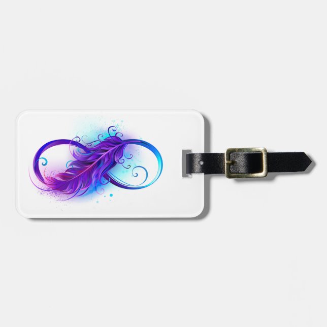 Étiquette À Bagage L'infini avec plume violette (Devant horizontal)