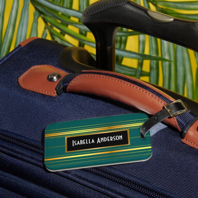 Étiquette À Bagage Linge Luxe Moderne Green Gold Texture Collection (Insitu Rectoal 3)