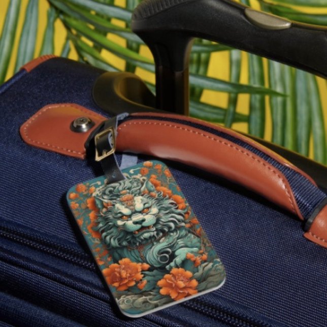 Étiquette À Bagage Lion de sagesse Flu (Flu Lion luggage tag single-sided w Card Slot, weatherproof, leather strap included. )