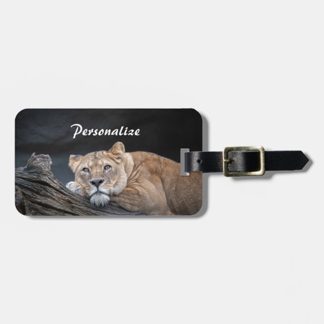 Étiquette À Bagage Lion féminin reposant dans la jungle Personnaliser (Devant horizontal)