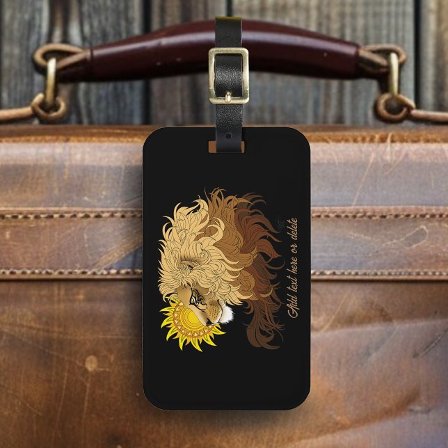 Étiquette À Bagage Lion noir jaune Mandala Sun (Créateur téléchargé)