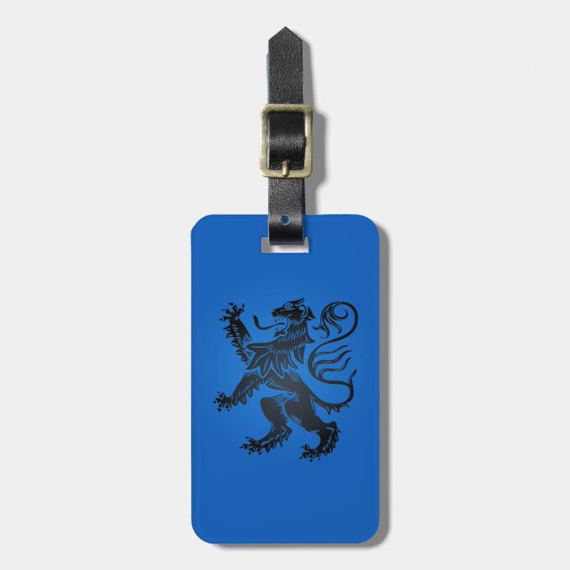 Étiquette À Bagage Lion Rampant Design, bleu et noir complexe (Devant Vertical)