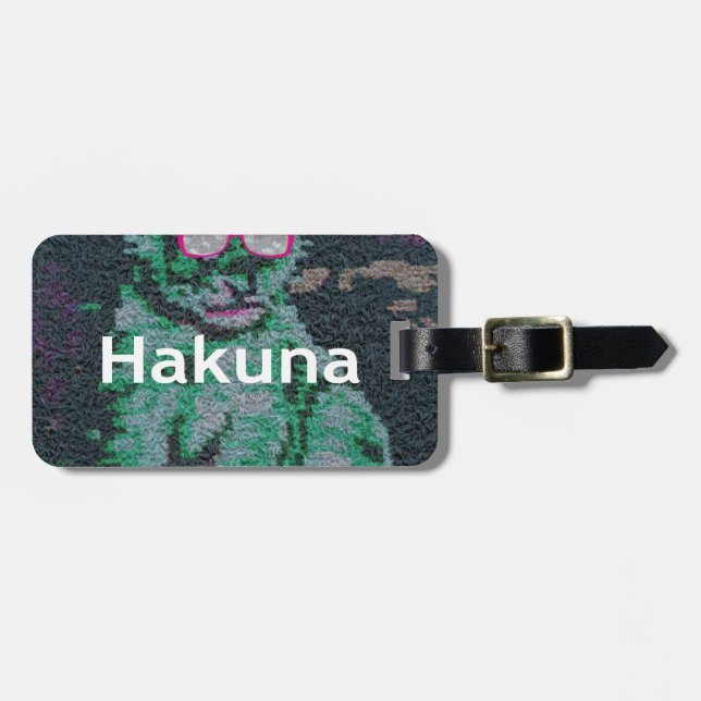 Étiquette À Bagage Lion vert avec lunettes roses "Hakuna Matata" Art (Devant horizontal)