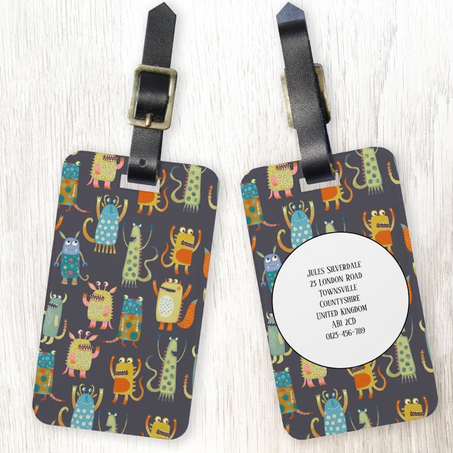 Étiquette À Bagage Little Monsters Nom personnalisé (Fun little monsters personalized details luggage tag)