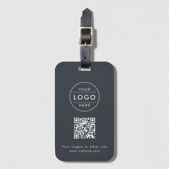 Étiquette À Bagage Logo de code QR gris charbon personnalisé (Devant Vertical)