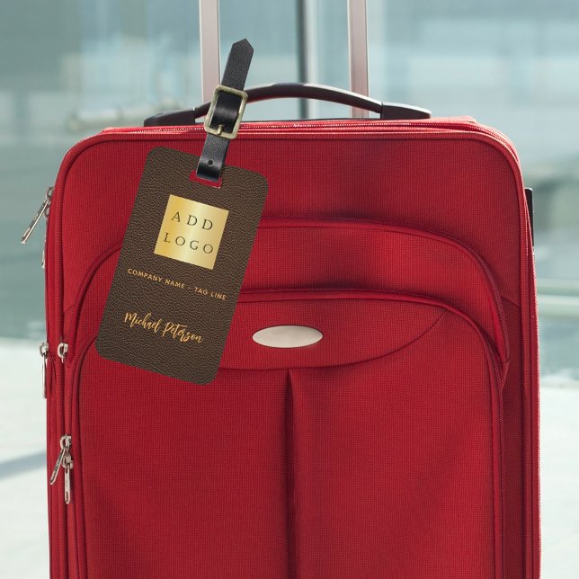Étiquette À Bagage logo de l'entreprise Brown en cuir or (Créateur téléchargé)