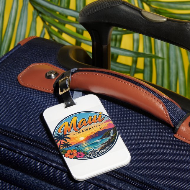 Étiquette À Bagage Logo de voyage rétro Maui Hawaii  (Insitu Rectoal 1)