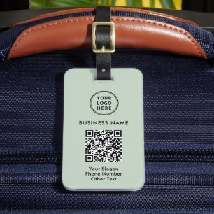 Étiquette À Bagage Logo d'entreprise QR Code Sage Green