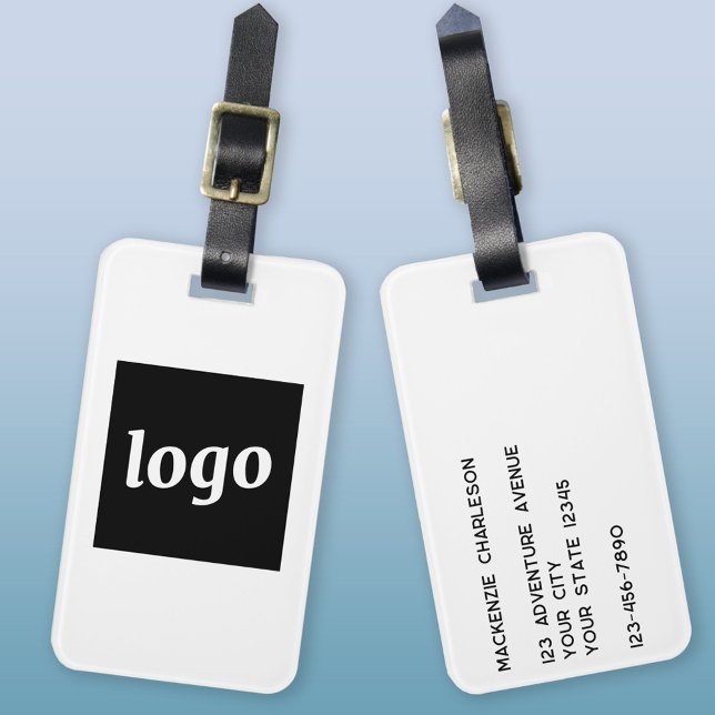 Étiquette À Bagage Logo Entreprise Minimaliste (Logo with custom text business promotional luggage tag)