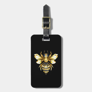 Étiquette À Bagage Logo Faux Gold Foil Bee Polygonal sur Noir