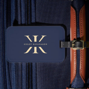 Étiquette À Bagage Logo K moderne Professionnel Monogramme Bleu foncé