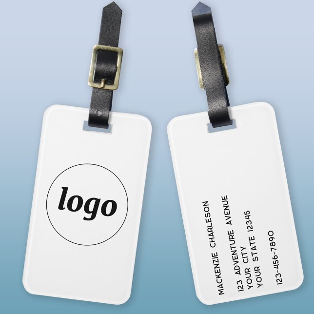 Étiquette À Bagage Logo minimaliste (Logo and custom text business promotional luggage tag)