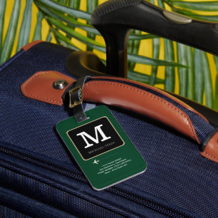 Étiquette À Bagage Logo moderne. Voyageur Monogramme Vert