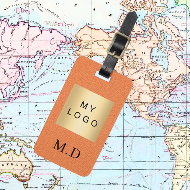 Étiquette À Bagage Logo monogramme d'entreprise en cuir orange (Créateur téléchargé)
