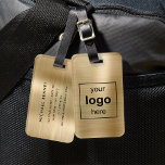 Étiquette À Bagage Logo Personnalisé Métal brossé Monogrammé Or<br><div class="desc">Balise de bagage en métal brossé monogrammé or personnalisé. Personnalisez-le avec vos détails et le logo de votre entreprise.</div>