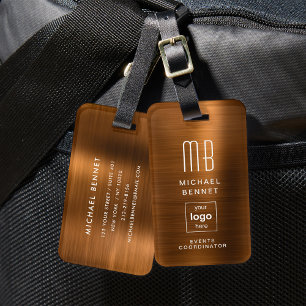 Étiquette À Bagage Logo Personnalisé Monogramme Cuivre Métal brossé B