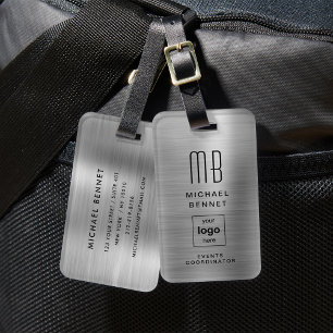 Étiquette À Bagage Logo personnalisé Monogrammé Métal Brossé Gris Arg