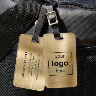 Étiquette À Bagage Logo personnalisé Monogrammé Métal brossé Or