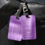 Étiquette À Bagage Logo Personnalisé Monogramme Métal brossé violet<br><div class="desc">Balise de bagage en métal brossé violet du logo personnalisé. Personnalisez-le avec vos détails et le logo de votre entreprise.</div>