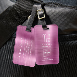 Étiquette À Bagage Logo Personnalisé Monogrammé Rose brossé Métal