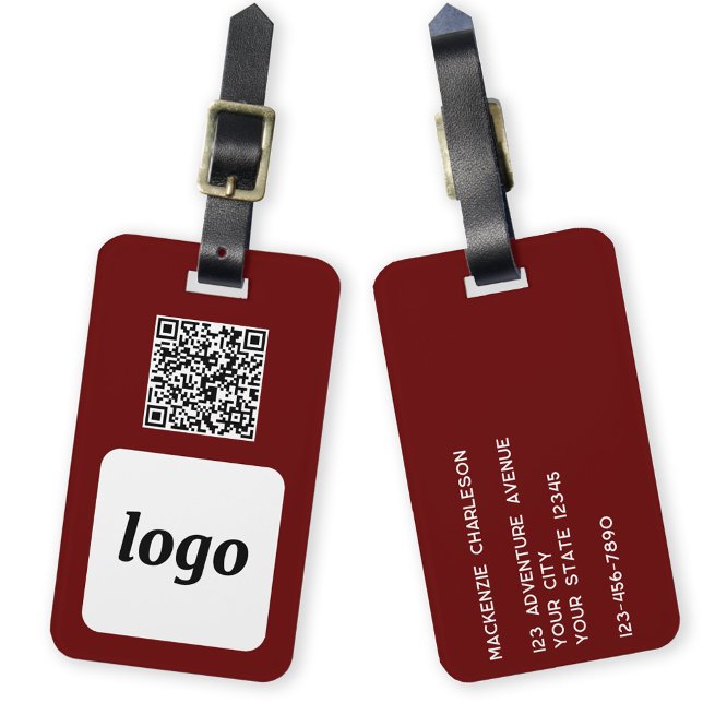 Étiquette À Bagage Logo QR Code Bourgogne Business Promotion (Simple logo with QR code business branding promotional luggage tag)