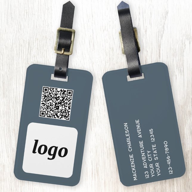 Étiquette À Bagage Logo QR Code Charcoal Gray Business Promotional (Simple logo QR code custom text business branding promotional luggage tag)