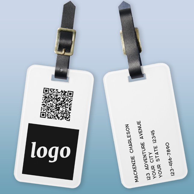 Étiquette À Bagage Logo QR Code Entreprise Promotion (Logo QR code with custom text business promotional luggage tag)