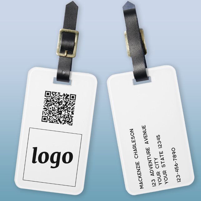 Étiquette À Bagage Logo QR Code Entreprise Promotion (Logo QR code with custom text business promotional luggage tag)