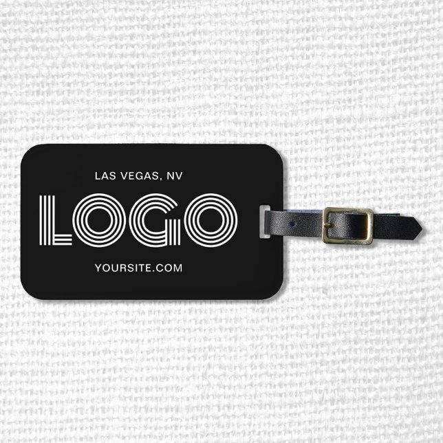 Étiquette À Bagage Logo rectangulaire moderne noir et blanc (Create your own logo luggage tag for the business traveler. Template set up for a rectangle logo.)