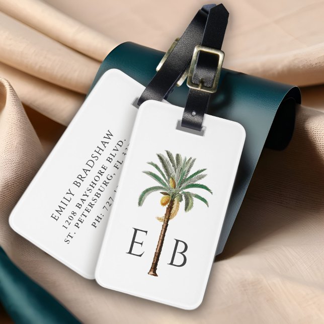 Étiquette À Bagage Logo Royal Palm Classique Monogramme Tropical (Créateur téléchargé)