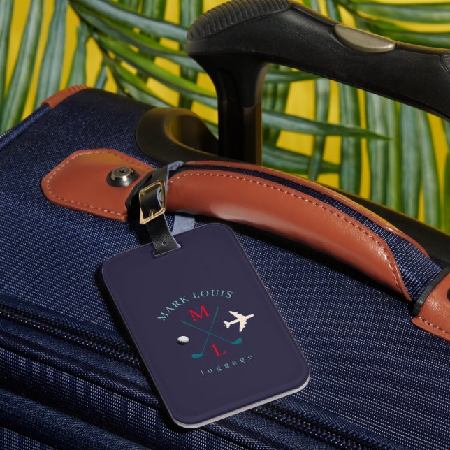 Étiquette À Bagage Logo Stylo Golfer Travel Monogram Indigo-Blue (Insitu Rectoal 1)