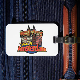 Étiquette À Bagage Logo Voyage Vintage à Amsterdam Pays-Bas