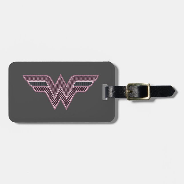 Étiquette À Bagage Logo Wonder Woman rose and Black Checker Mesh (Devant horizontal)