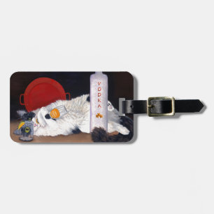 Étiquette À Bagage LongHaired TuxedoCat avec Vodka Tonic Bar Art.