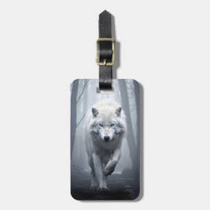 Étiquette À Bagage Loup blanc dans la forêt de Foggy