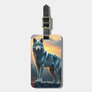 Étiquette À Bagage Loup mignon Imaginaire Sur Rocher