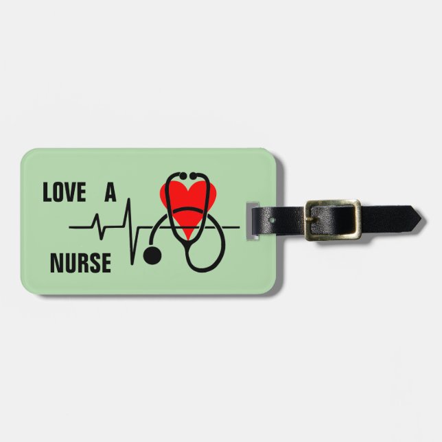 Étiquette À Bagage Love a Nurse Heart Stethoscope Design (Devant horizontal)