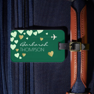 Étiquette À Bagage Love Hearts élégant chasseur-vert
