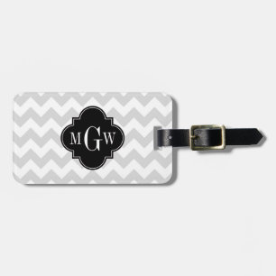 Étiquette À Bagage Lt Gray Wht Chevron Black Quatrefoil 3 monogram
