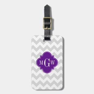 Étiquette À Bagage Lt Grey What Chevron Purple Quatrefoil 3 Monogramm