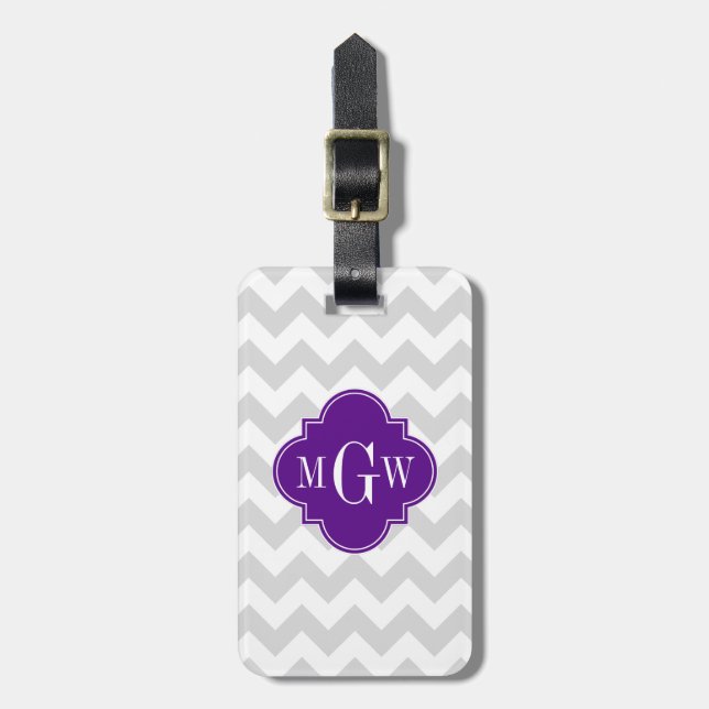 Étiquette À Bagage Lt Grey What Chevron Purple Quatrefoil 3 Monogramm (Devant Vertical)
