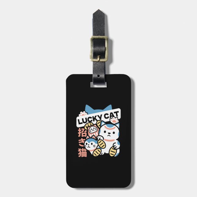 Étiquette À Bagage Lucky Cat Art – Maneki Neko with Gold Coin (Devant Vertical)