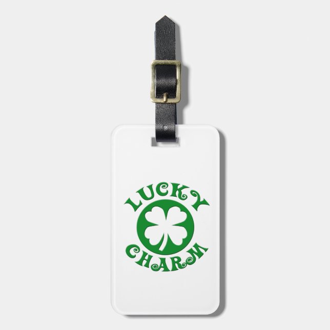 Étiquette À Bagage Lucky Charm Cercle vert/blanc (Devant Vertical)